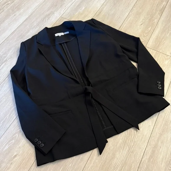 New Calvin Klein Black Tie Waist Blazer Long Sleeve Jacket Coat Blouse career 10 - Picture 3 of 12